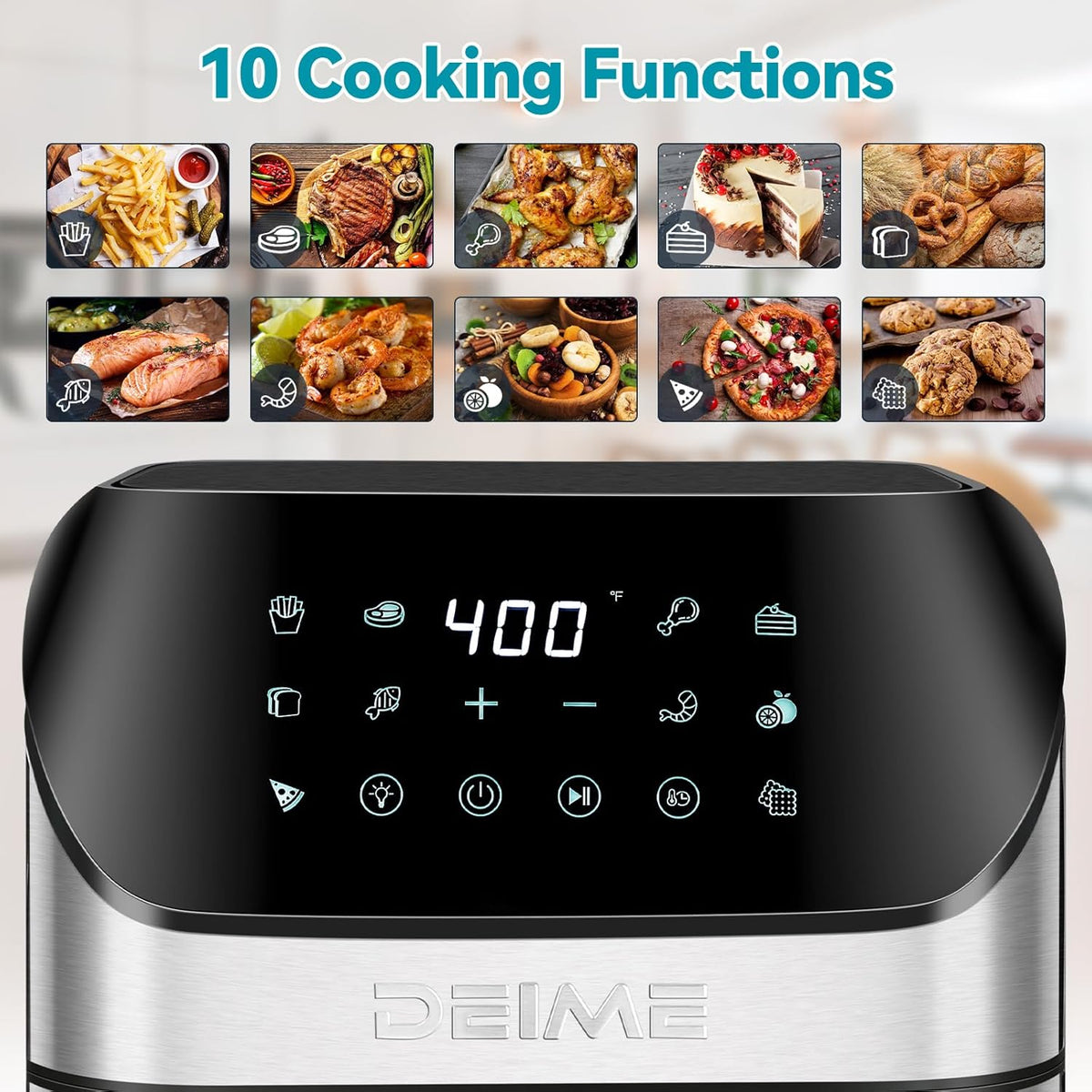 DEIME Air Fryer 6.2 QT Oilless 1500W Large Capacity Oven Air Fryers Healthy Cooker with 10 Preset, Visual Cooking Window, Non-Stick Basket, Included Recipe