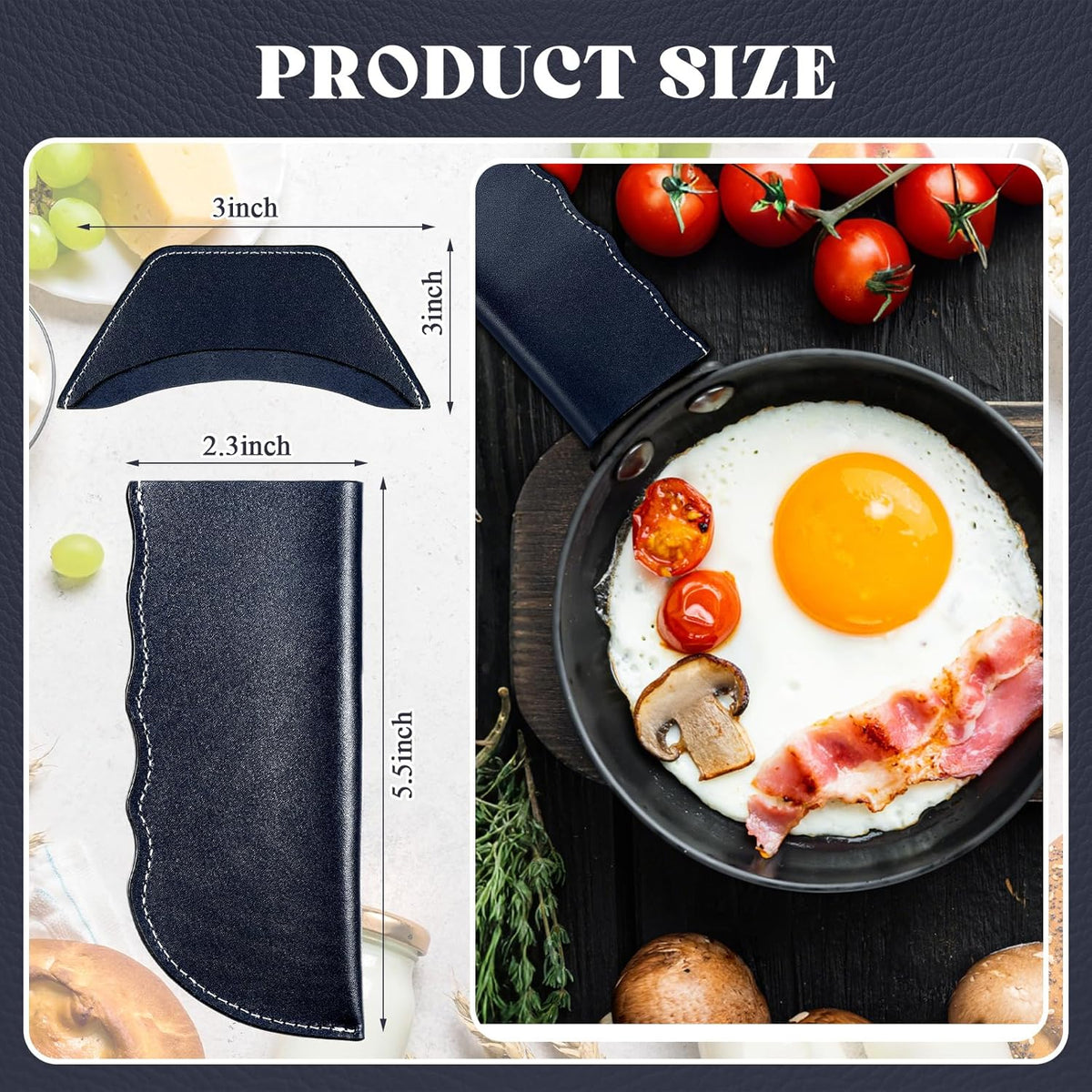 Baderke 4 Pcs Leather Cast Iron Handle Cover Handmade Leather Heat Resistant Skillet Handle Set Pot Holder for Hot Frying Pans, Pots(Blue)
