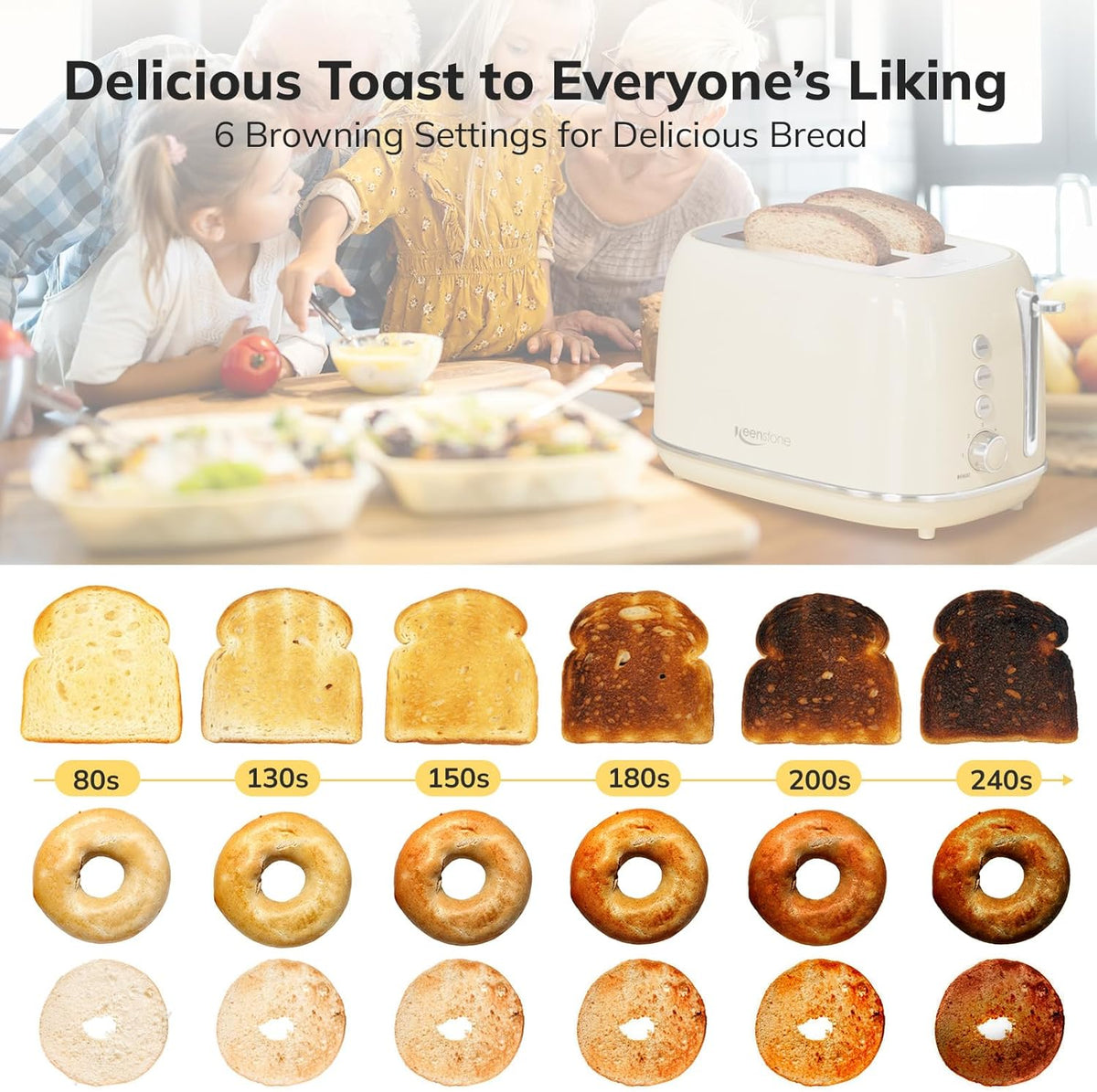 Toasters 2 Slice Retro Stainless Steel Toasters with Bagel, Cancel, Defrost Function and 6 Bread Shade Settings Bagel Toaster, Beige
