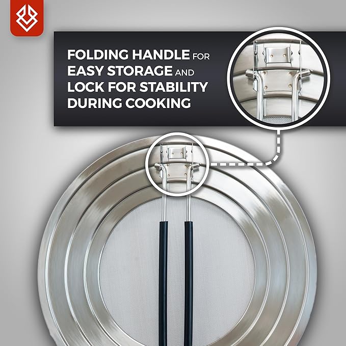 14 inch Dishwasher-Safe Splatter Screen Guard for Frying Pan Grease - Shields 99% of Stove Top from Bacon, Fry Oil, or Deep Fryer Splash - Easy Kitchen Storage Foldable Heat-Resistant Silicone Handle