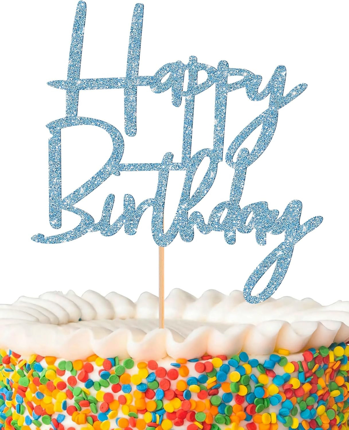 Happy Birthday Cake Topper - Glitter Sky Blue Birthday Cake Top Decorations (Sky Blue)