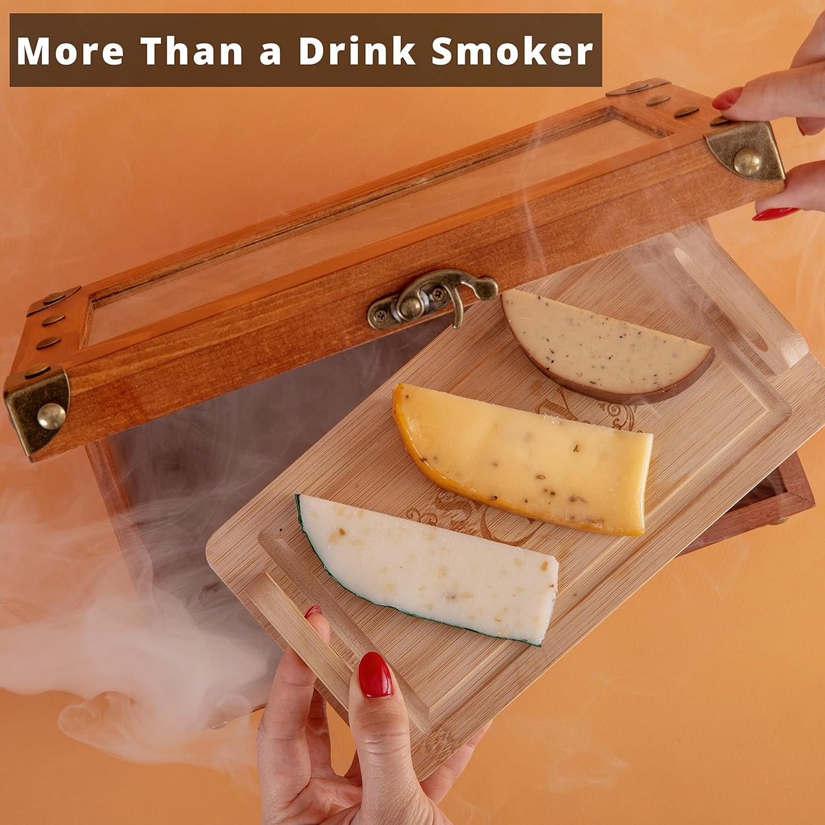 Old Fashioned Smoker Kit - Whiskey Smoker Kit with Smoking Gun, Cocktail Smoke Box, Food Tray and Wood Chips (Apple & Cherry) - Bourbon Gifts for Men (Torch Not Required)