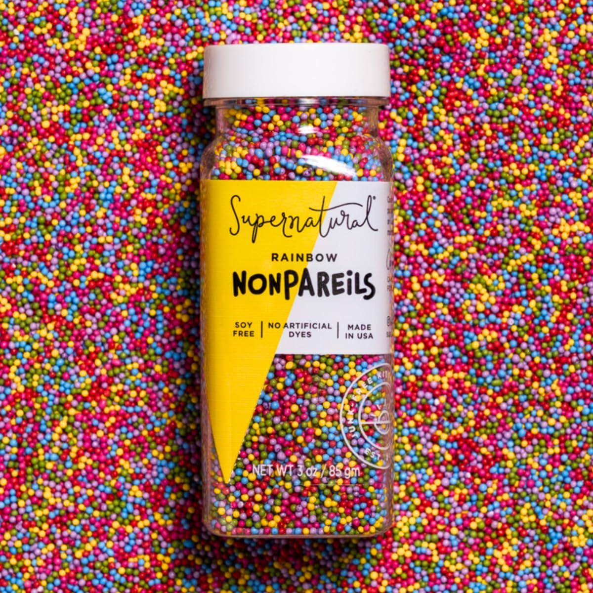 Supernatural Rainbow Nonpareils, Dye-Free Natural Sprinkles, Soy-Free, Gluten-Free, Vegan, Made in USA, 3oz