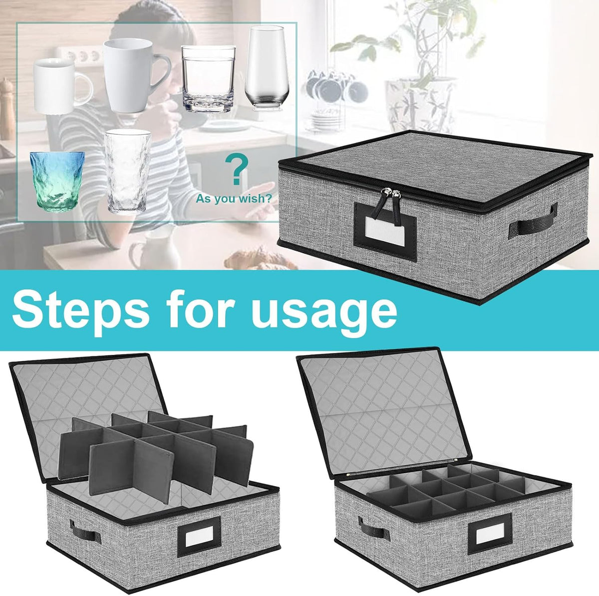Quilted Mug Cup Storage Box-China Storage Containers Hard Shell,Cup Storage Containers with Lid for Moving Transport,Kichen Dinnerware Storage