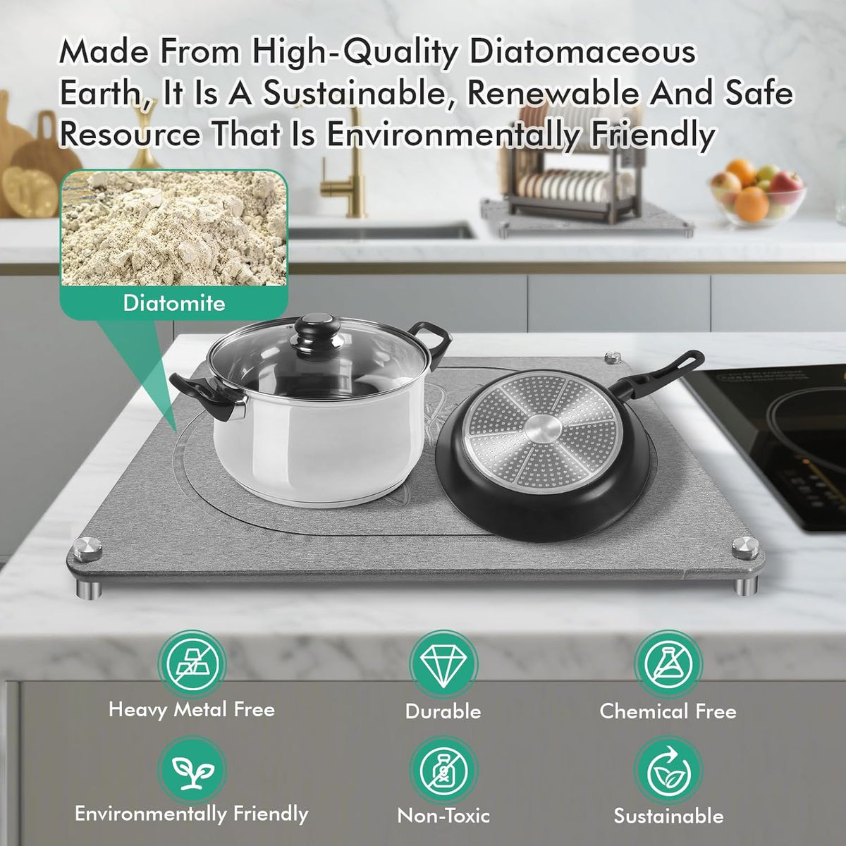 Stone Drying Mat For Kitchen Counter Superb Absorbent Diatomaceous Earth Mats with Non-Slip Feet Quick Dry Stone Dish Drying Pad Dish Pad Multi-Purpose(Floral-MediumGray, 15.7" x 11.8")