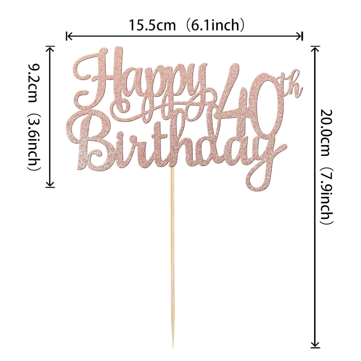 1 PCS Happy 40th Birthday Cake Topper Glitter Cheers to 40 Years Birthday Cake Pick 40 Fabulous Cake Decoration for Happy 40th Birthday Anniversary Party Decorations Supplies Rose Gold