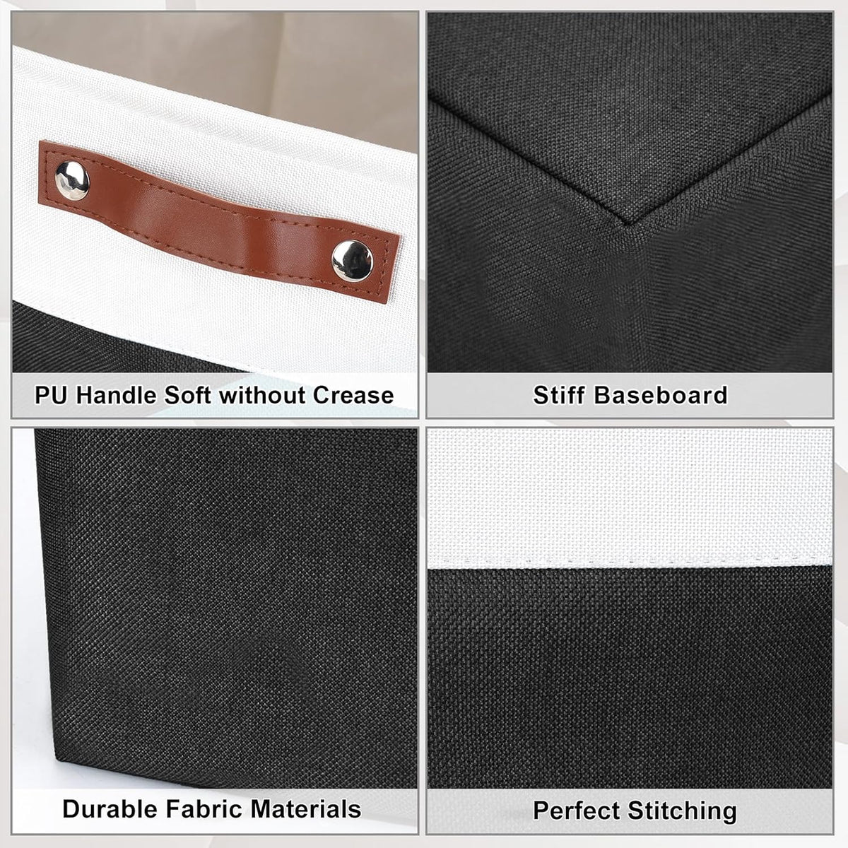 Collapsible Fabric Storage Cubes 11x11 Cube Storage Bins, 4 Pack Closet Baskets Box with Handles for Organizing, Shelf, Toys, Clothes, Home, Office, Nursery (Black&White)