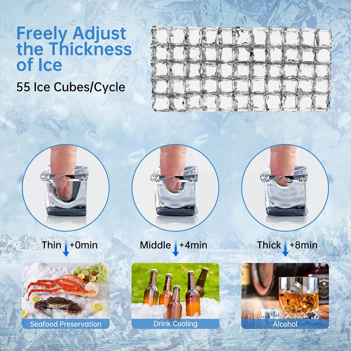 Ice Maker Commercial Ice Machine 200 lbs /24H, 33 lbs Large Storage Capacity Bin, Under Counter or Freestanding Ice Cube Makers Stainless Steel for Restaurant Bar Cafe
