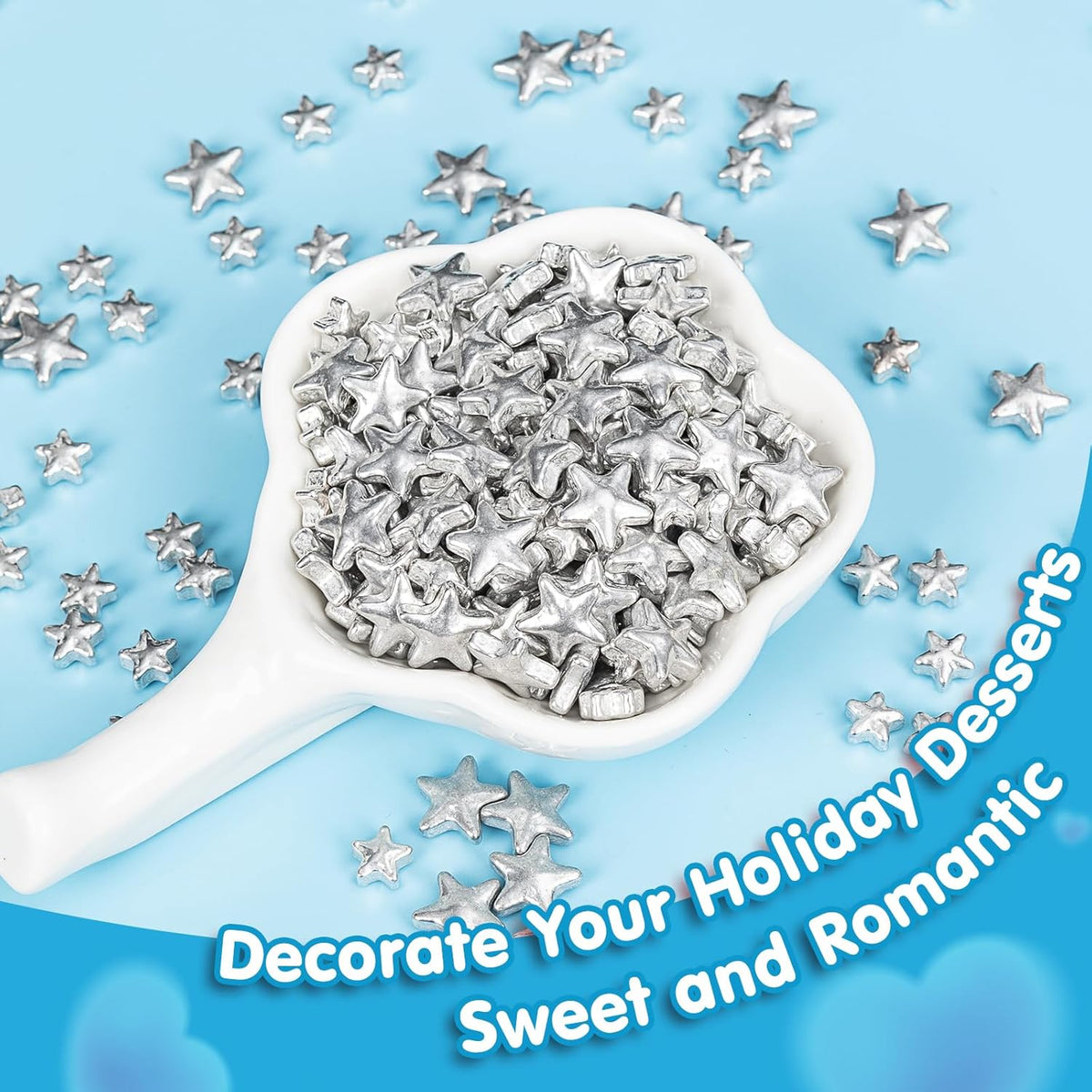 Edible Silver Star Sugar Sprinkles, Mix Size, Candy Star Sprinkle for Cake Decorations and Cupcake Toppers, Ice Cream, Wedding Party Valentines Christmas Supplies 130g/4.58ounce