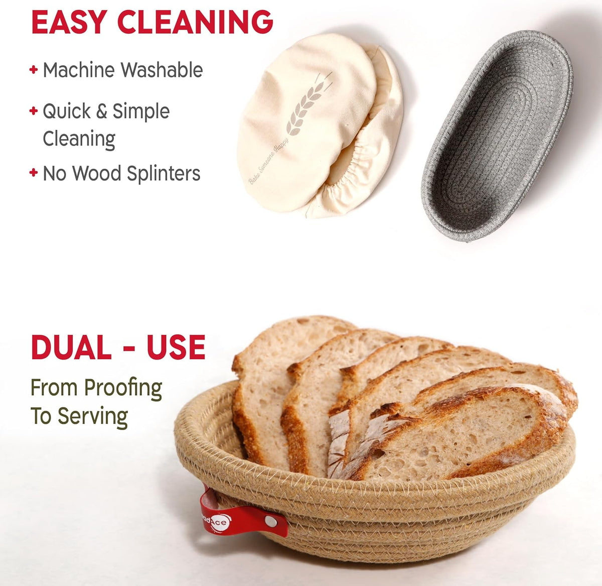 KneadAce Sourdough Starter Kit – 24oz Starter Jar, 2 Cotton Rope Banneton Proofing Baskets, Magnetic Bread Lame for Scoring – Gift for Bakers & Complete Sourdough Bread Baking Set