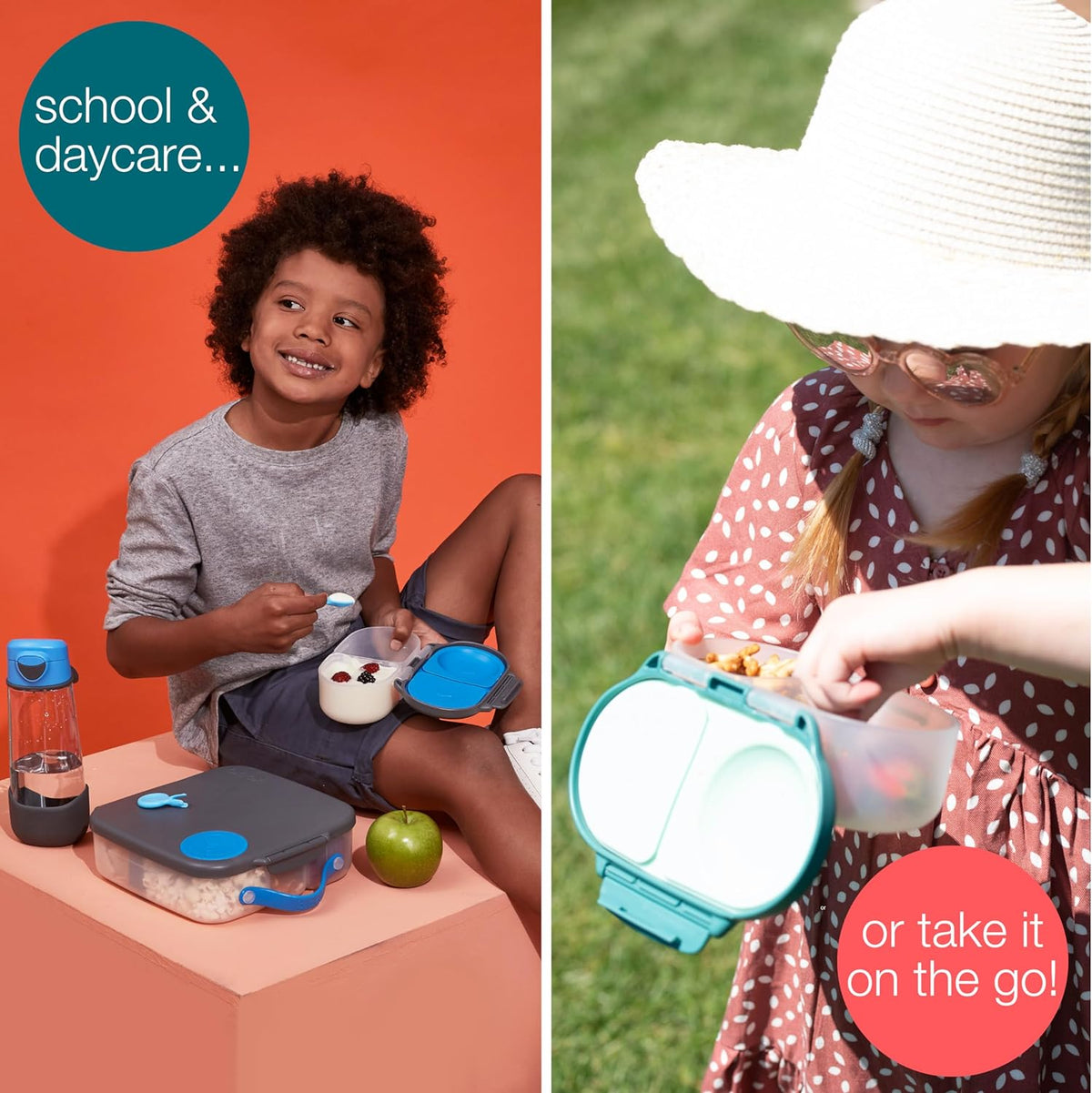 b.box Snack Box for Kids & Toddlers: 2 Compartment Snack Containers, Mini Bento Box, Lunch Box. Leak Proof, BPA free, Dishwasher safe. School Supplies. Ages 4 months+ (Indigo Rose, 12oz capacity)