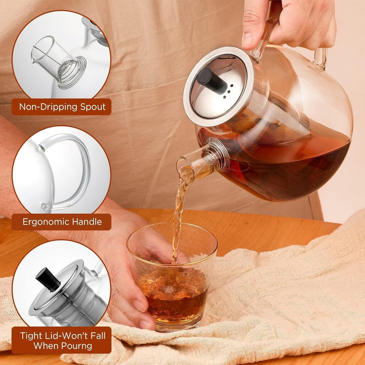 Glass Teapot with Removable Infuser,Ehugos 800ml (27OZ) Stovetop Safe Small Tea Pot, Blooming and Loose Leaf Hand Crafted Kettle for Women and Adult with Stainless Infuser