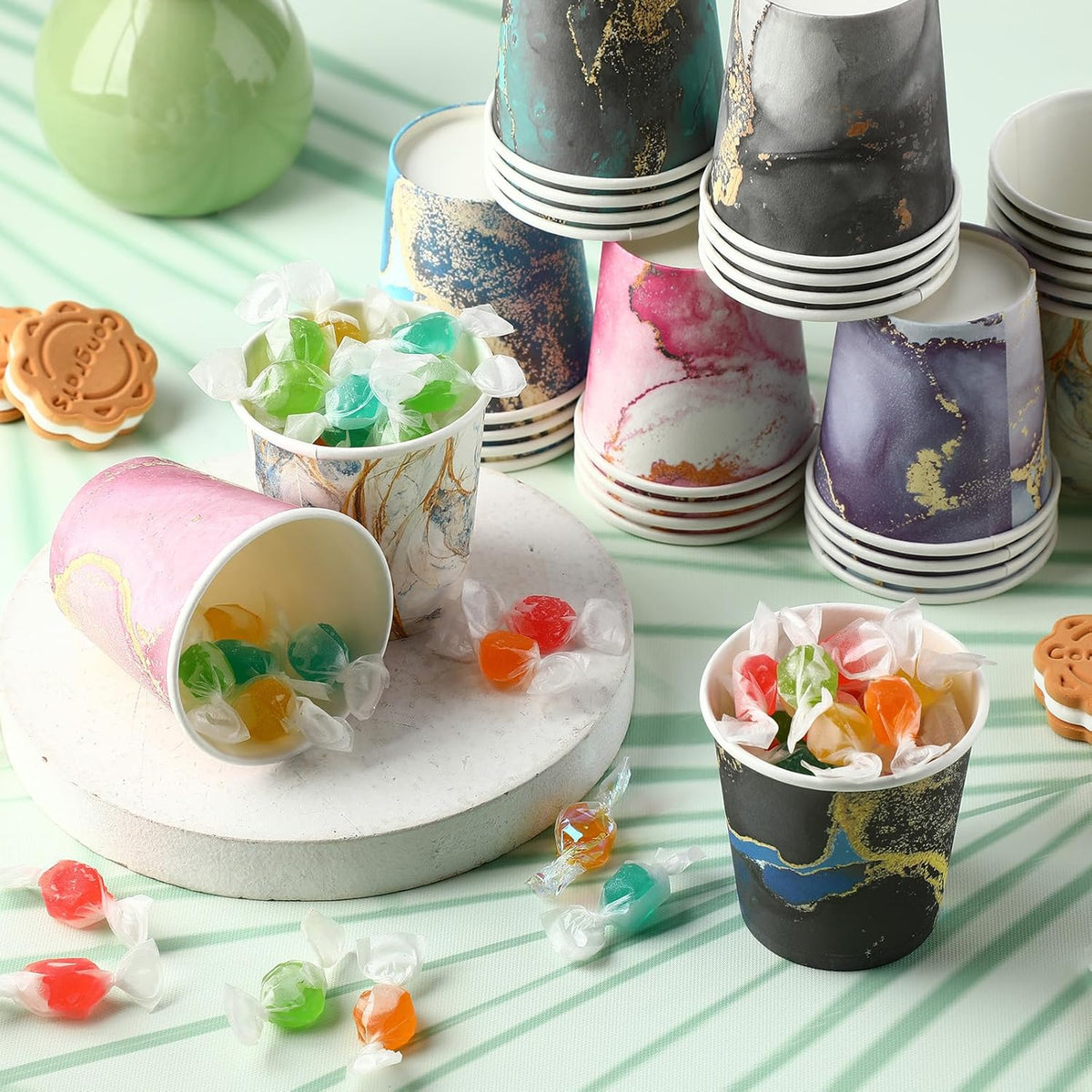 Thenshop 1000 Pack 5oz Paper Cups, Multicolor Disposable Marble Water Cups Bulk, Mini Mouthwash, Hot/Cold Beverage Drinking for Parties, Picnic, Travel, Barbecues and Event, 10 Colors
