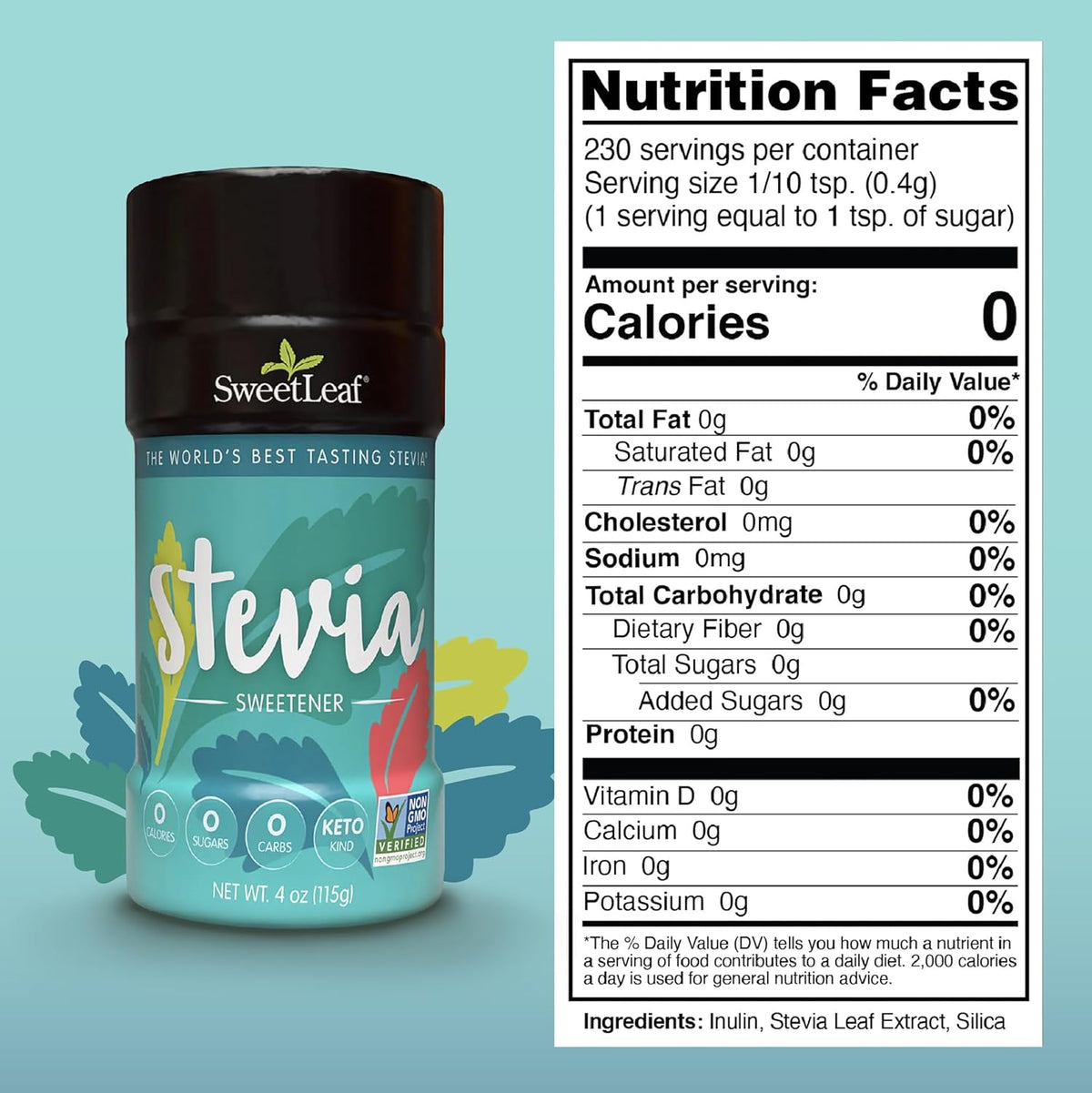 SweetLeaf Stevia Powder Shaker Jar 4 Oz Ea (Pack of 2)