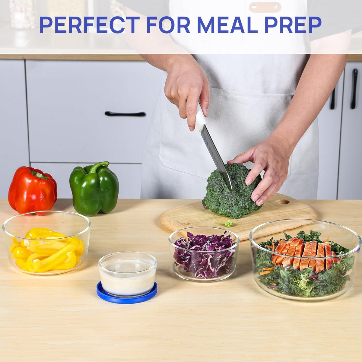 Vtopmart 4 Pack Glass Bowls with Lids (1, 2, 4, 7 Cup), Food Storage Containers, Meal Prep and Leftovers Keeper, Lunch Container, Microwave, Dishwasher & Freezer Safe