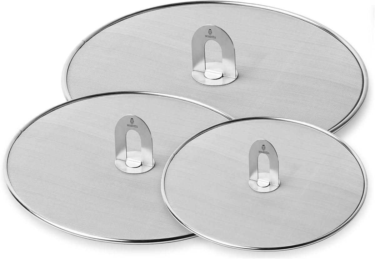 Homestia Kitchen Splatter Screen for Cooking - 10'' 11.5'' 13'' Stainless Steel Grease Splatter Guard for Frying Pan, Ultra Fine Mesh Lids with Fold Flat Knob Set for Prevent Oil Splatter (3 Pack)