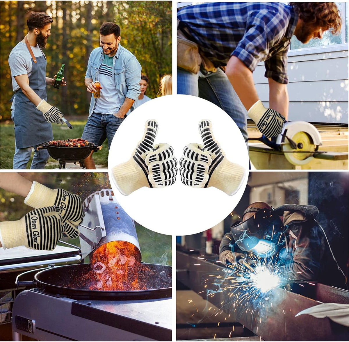 Oven Gloves, Heat Resistant 540 Degrees Grilling Gloves, Hot Surface Handler Non-Slip Silicone Oven Mitts with Fingers, BBQ Gloves for Cooking/Kitchen/Baking, Pack of 2