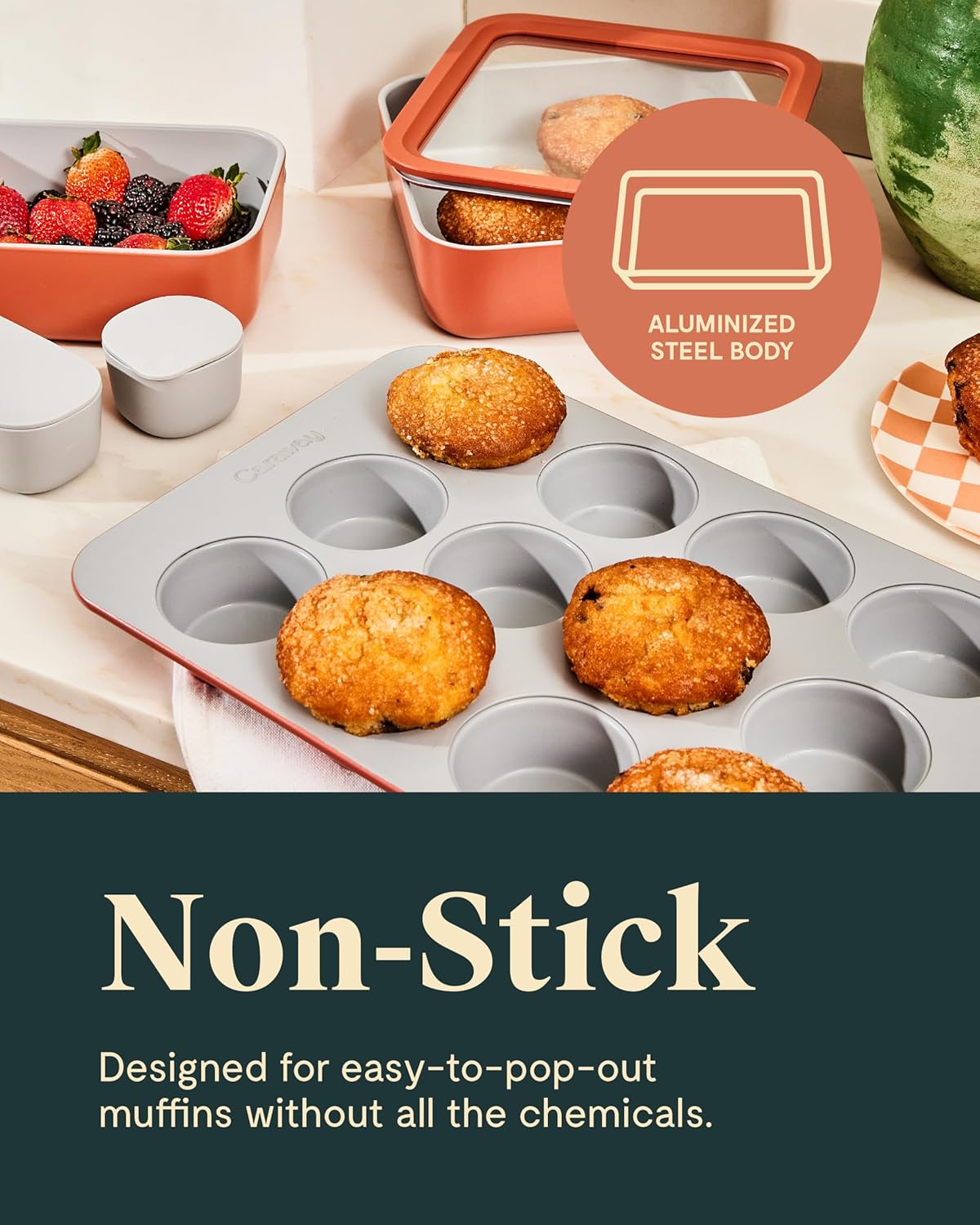 Caraway Non-Stick Ceramic 12-Cup Muffin Pan - Naturally Slick Ceramic Coating - Non-Toxic, PTFE & PFOA Free - Perfect for Cupcakes, Muffins, and More - Perracotta