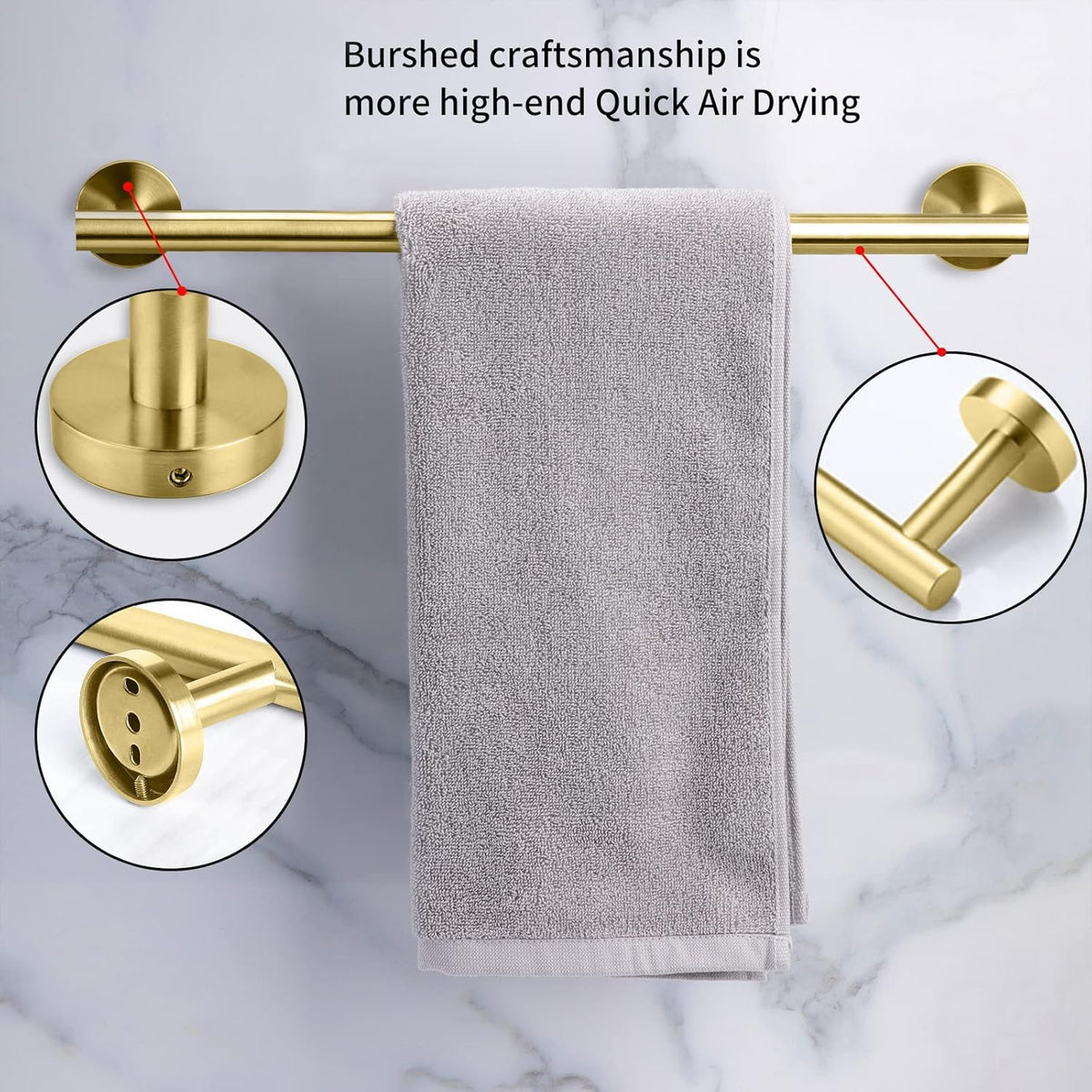 Cilee 2 Pieces Brushed Gold Bathroom Towel Bar, 24 Inch Double Towel Racks,Bathroom Towel Holder Towel Hanger for Bathroom Stainless Steel Wall Mount