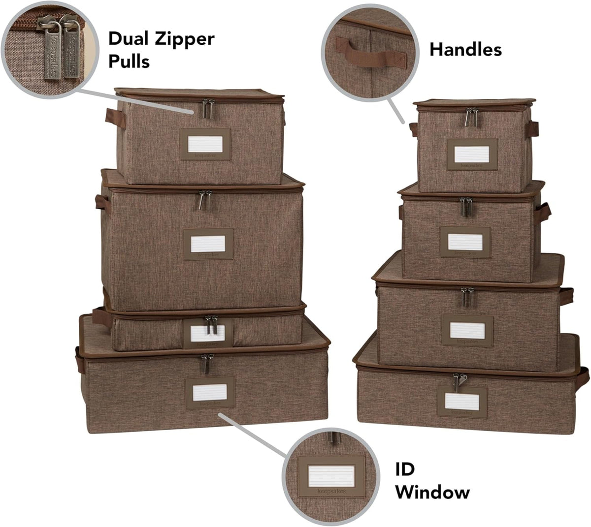 Covermates Keepsakes Dish Storage Box - Stackable, Reinforced Handles, China Storage, Brown Heather