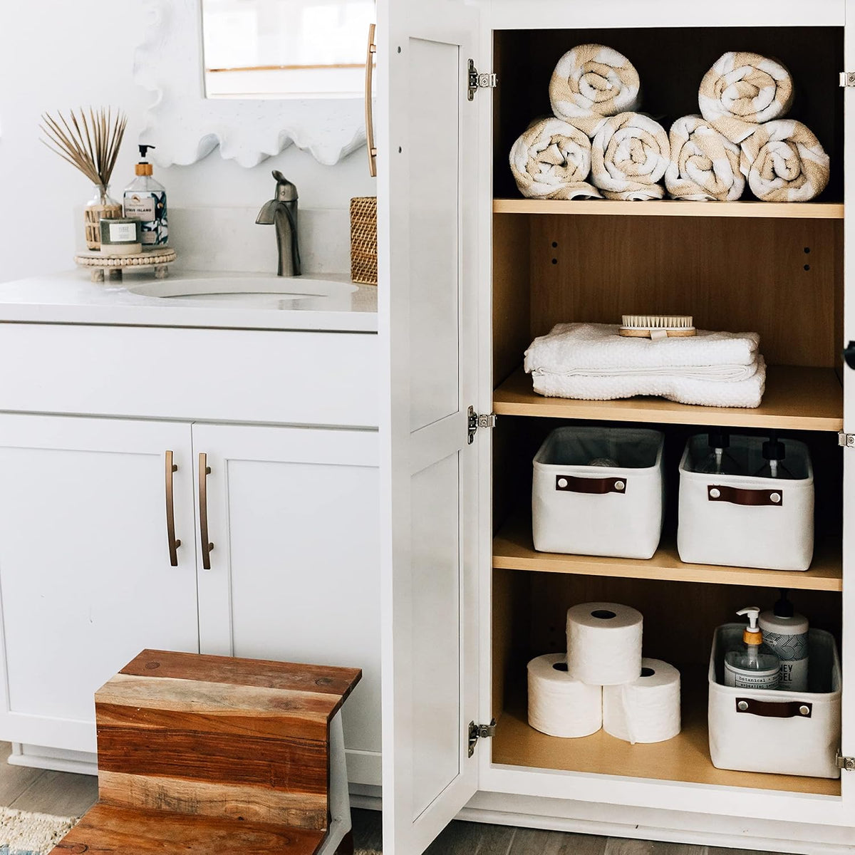 OrganiHaus Small Fabric Storage Bins for Shelves 12x8in, Closet Storage Baskets for Shelf Organizing, Canvas Rectangle Bins for Organization, Small Baskets for Organizing - Off-White