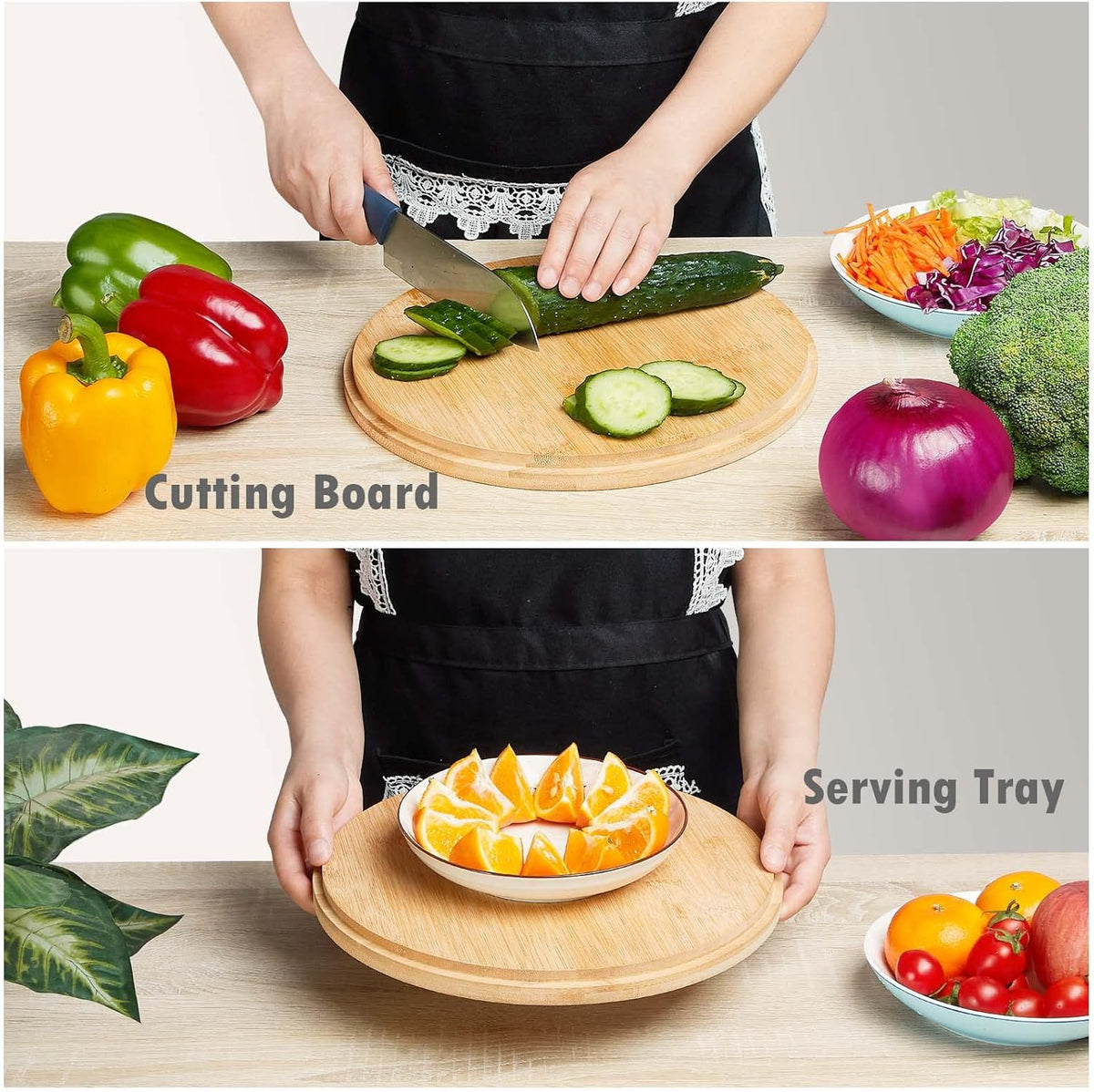 12.6" Extra Large Salad Serving Bowl Set with Wooden Lid&Utensils, 8.4Qt. Bamboo Fiber Salad Bowl with Servers for Kitchen, Lightweight Big Bowl White for Mixing Salad,Fruit,Pasta