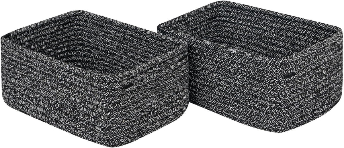 CubesLand Mixed Black Baskets Bins for Organizing,Small Woven Storage Baskets for Shelves,Cute Closet Cube Bins Set 2,Baby Nursery Cube Organizer Toys Basket Bin,Home Decor Organization Bins