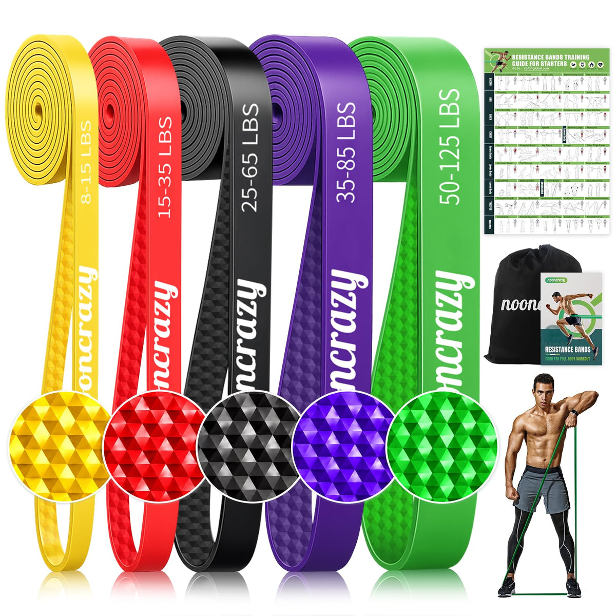 Long Resistance Bands for Working Out, 8-125 Lbs Pull Up Resistance Bands