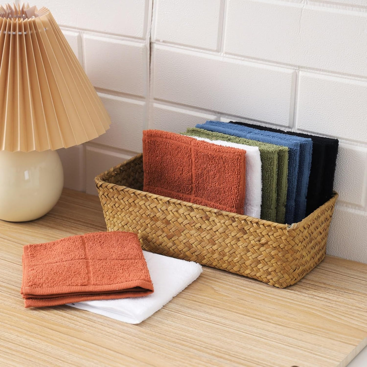 Glynniss Dishcloths Kitchen Highly Absorbent Dish Rags 100% Cotton Dish Cloths for Washing Dishes, Cleaning (Rust White, 11x11)