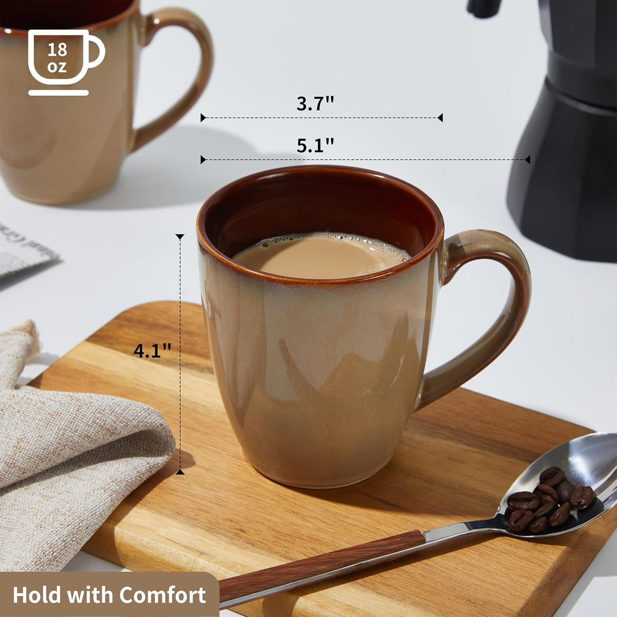 Coffee Mug 16 oz, Ceramic Coffee Mugs Set of 4, Reactive Glaze Mug for Latte/Tea/Cappuccino, Large Stackable Mug Set for Men, Women, Dad, Mom, Dishwasher & Microwave Safe, Brown Yellow