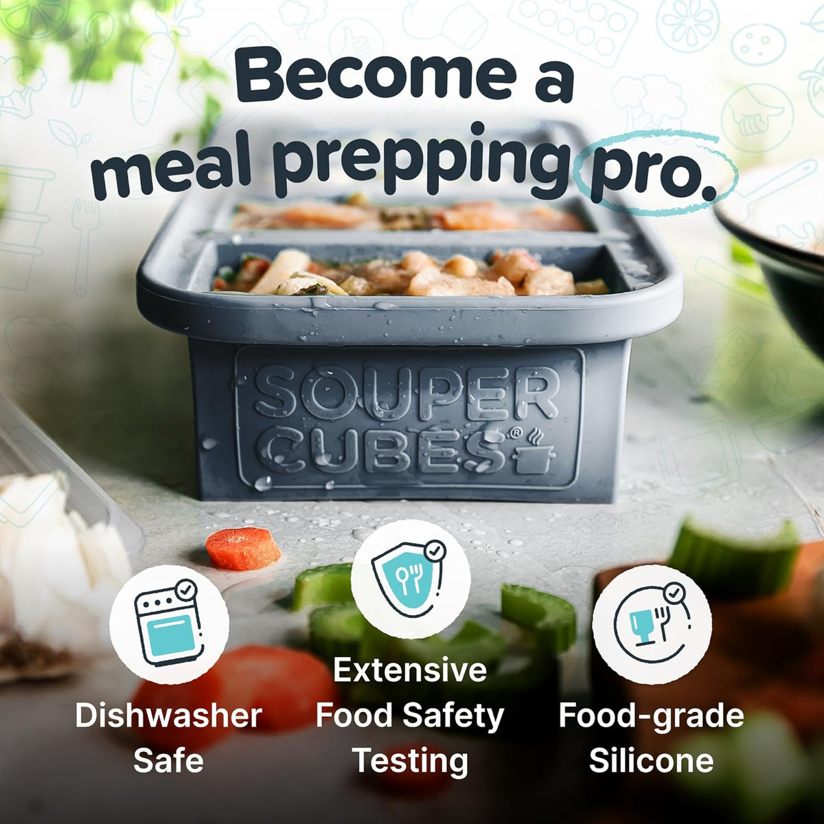 Souper Cubes 1 Cup Silicone Freezer Molds - Soup Cubes Perfect for Storing Broth, Rice, Leftovers and More - Silicone Freezer Trays with Lids for Meal Prep - Charcoal - 1-Pack