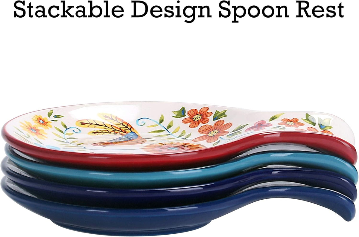 Bico Red Spring Bird Spoon Rest for Stove Top, Ceramic Spoon Holder for Kitchen Counter, Easy to Clean Coffee Spoon Rest Dishwasher Safe, Kitchen Cooking Utensil Rest for Ladles Spatula