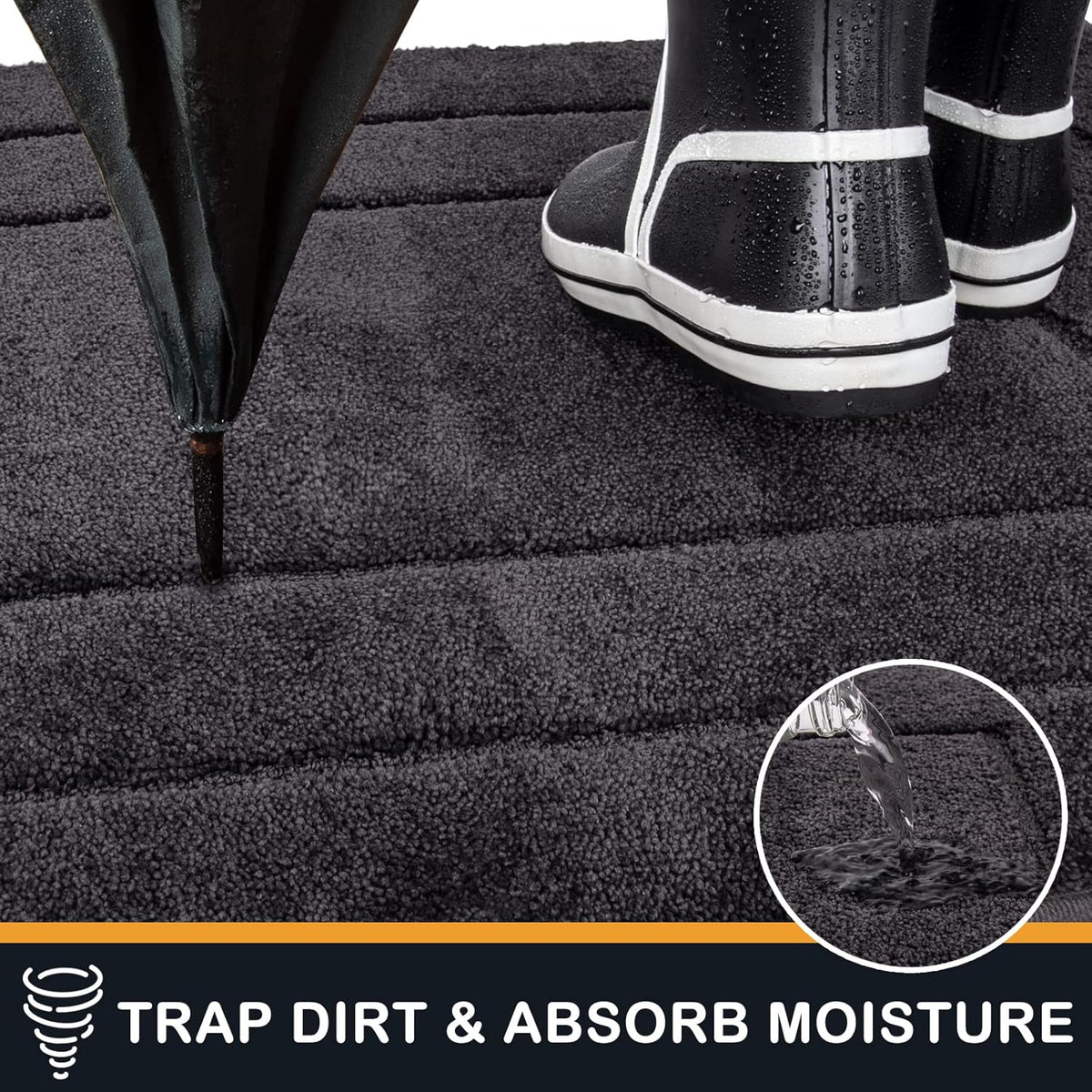 PURRUGS Dirt Trapping Door Mat 32" x 47", Non-Slip/Skid Machine Washable Entryway Rug, Dog Doormat, Super Absorbent Welcome Mat for Muddy Wet Shoes and Paws, Charcoal