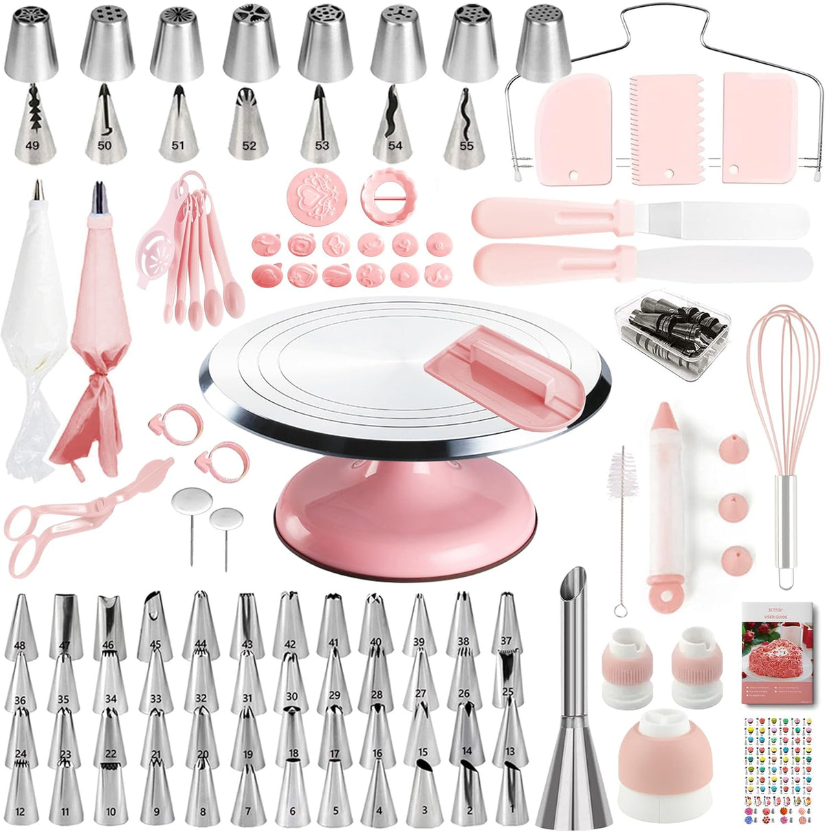 Cake Decorating Kit, 138pcs Cake Decorating Supply with Aluminium Cake Turntable, 64 Numbered Icing Piping Tips, 2 Spatulas, 3 Icing Comb Scraper and Leveller, 32 Piping Bags,cake decorating tool
