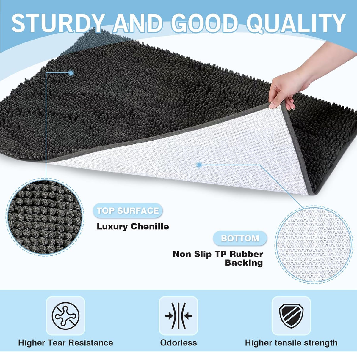 Amyracel Dirt Trapping Door Mat, 36" x 48" Large Absorbent Dog Door Mat for Muddy Paws, Quick Dry Non Slip Chenille Mud Mat for Dogs, Machine Washable Entry Indoor Entryway Rug for Inside Floor