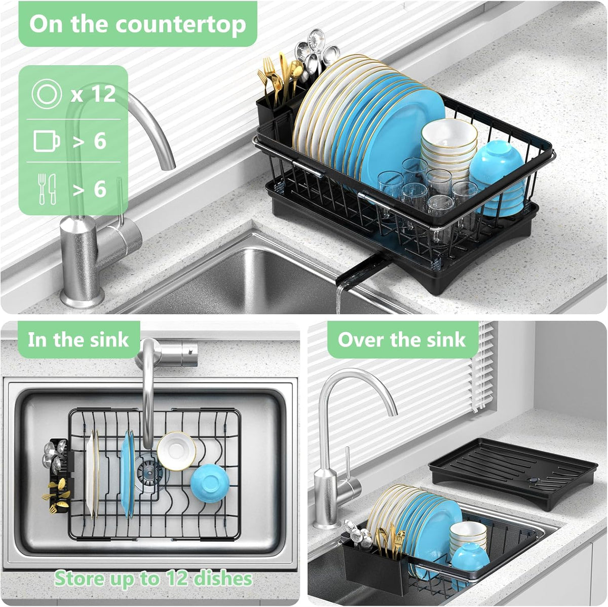 LEMIKKLE Roll Up Dish Drying Rack, Over The Sink Dish Drainer Rack, Foldable Sink Drying Rack, Anti-Slip Silicone Wrapped Dish Drainer for Kitchen Counter