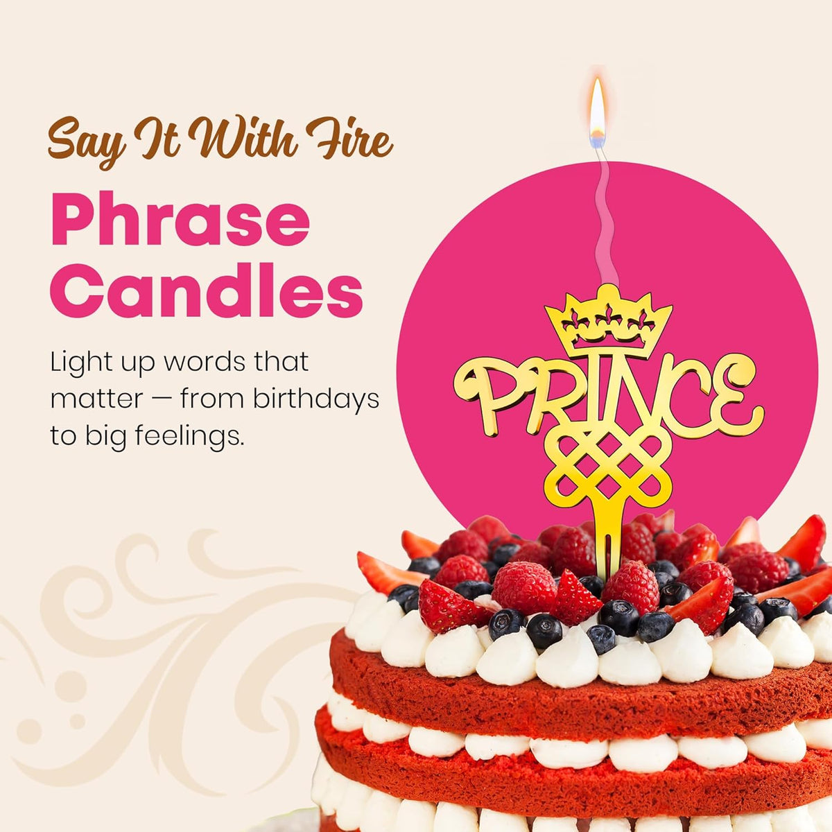 Prince Reusable Gold Romantic Cake Candle - Luxury Cake Topper Candle for Birthdays, Weddings & Anniversaries - Reusable Food Safe Acrylic, Shiny Mirror Finish - Happy Birthday Cake Topper Decor