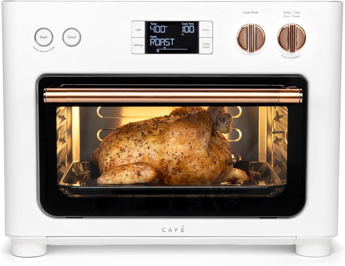 Café Couture Oven with 14 essential cooking modes, including Air Fry, CrispFinish, Bake, Broil, Roast, Toast, Pizza, WiFi & Smart Connected, Voice Control, Countertop Small Appliances, Matte White