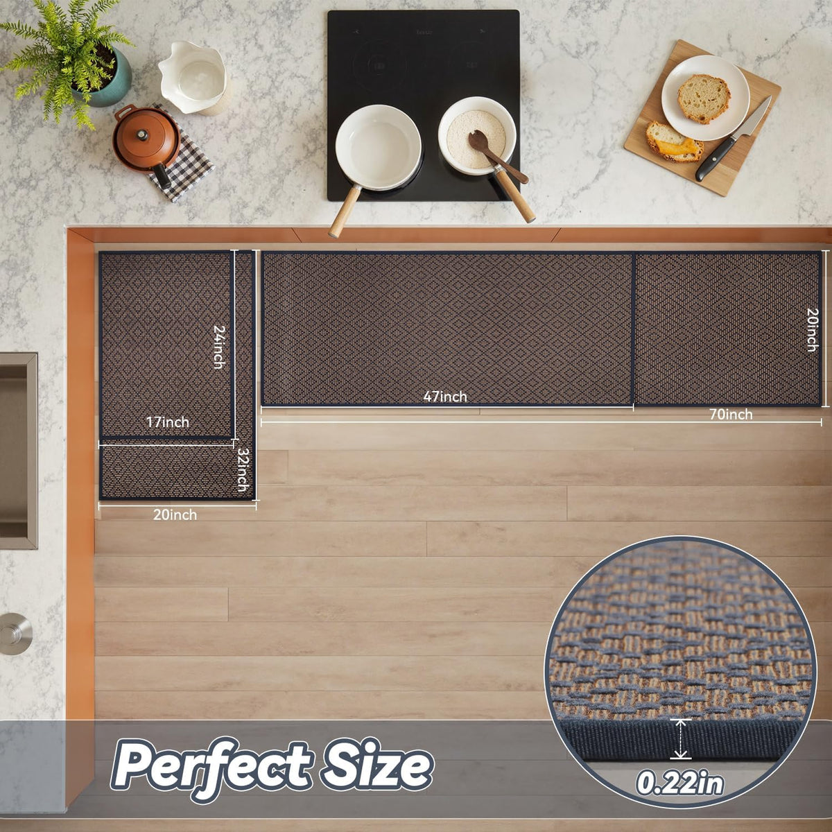 PADOOR Kitchen Floor Mat, Rubber Backed Kitchen Rugs Non Slip Washable, Super Absorbent Kitchen Mats for Floor Front of Sink, 20"x32" Blue