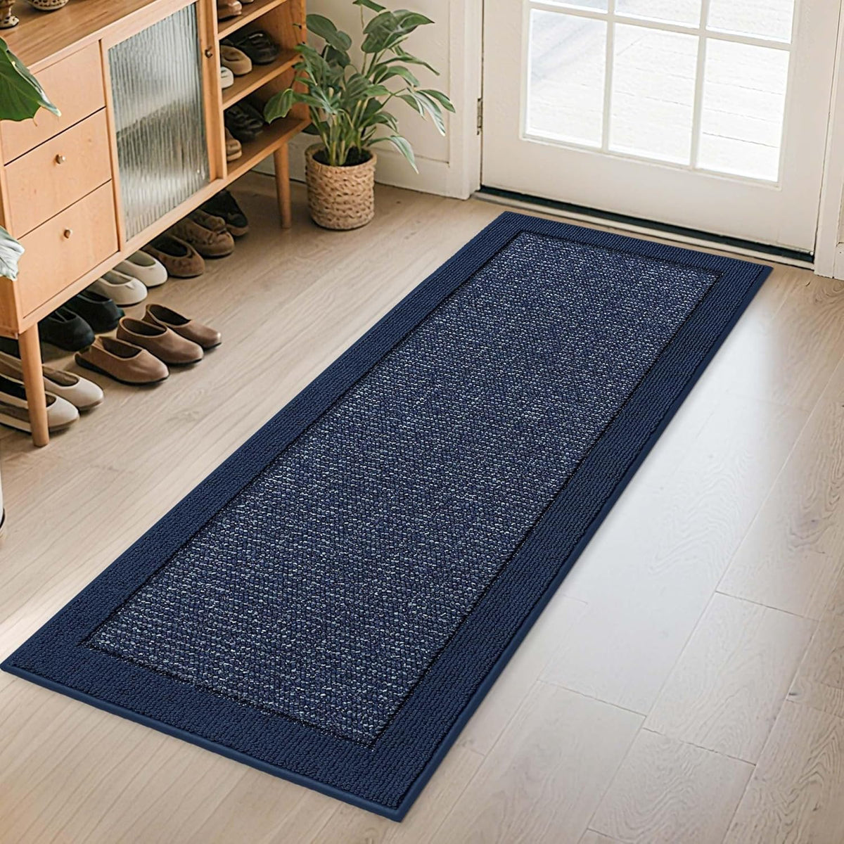 BEQHAUSE Indoor Door Mat 24" x 60", Dirt Trapper Door Mats Non-Slip Entryway Rugs Washable, Resist Dirt Absorbent Welcome Mat, Low Profile Floor Mats for Front Back Door and Entryway, Blue