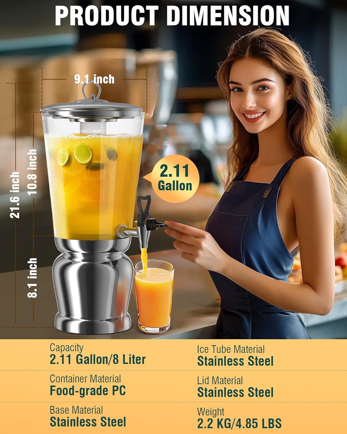 WantJoin Beverage Dispenser With Stand -2 Gallon Beverage Dispenser Drink Dispenser w/Upgraded Dual Cores & Base, Leakproof Spigot, Visible Container, Drink Dispenser For Parties, Events, Gathering
