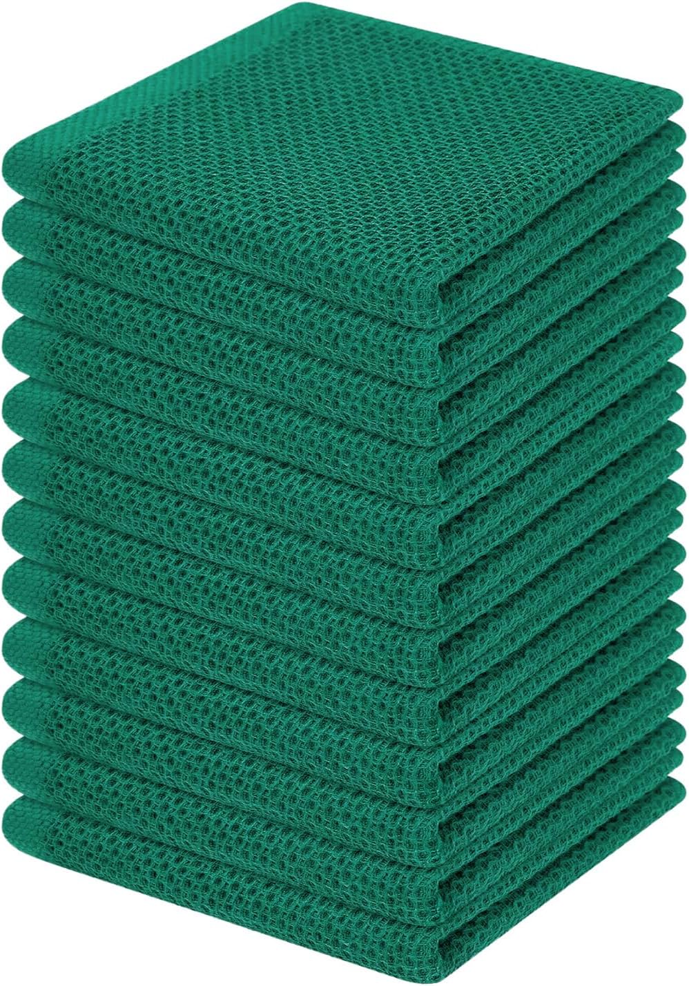 Homaxy 100% Cotton Waffle Weave Kitchen Dish Cloths, Ultra Soft Absorbent Quick Drying Dish Towels, 12 x 12 Inches, 12-Pack, Dark Green