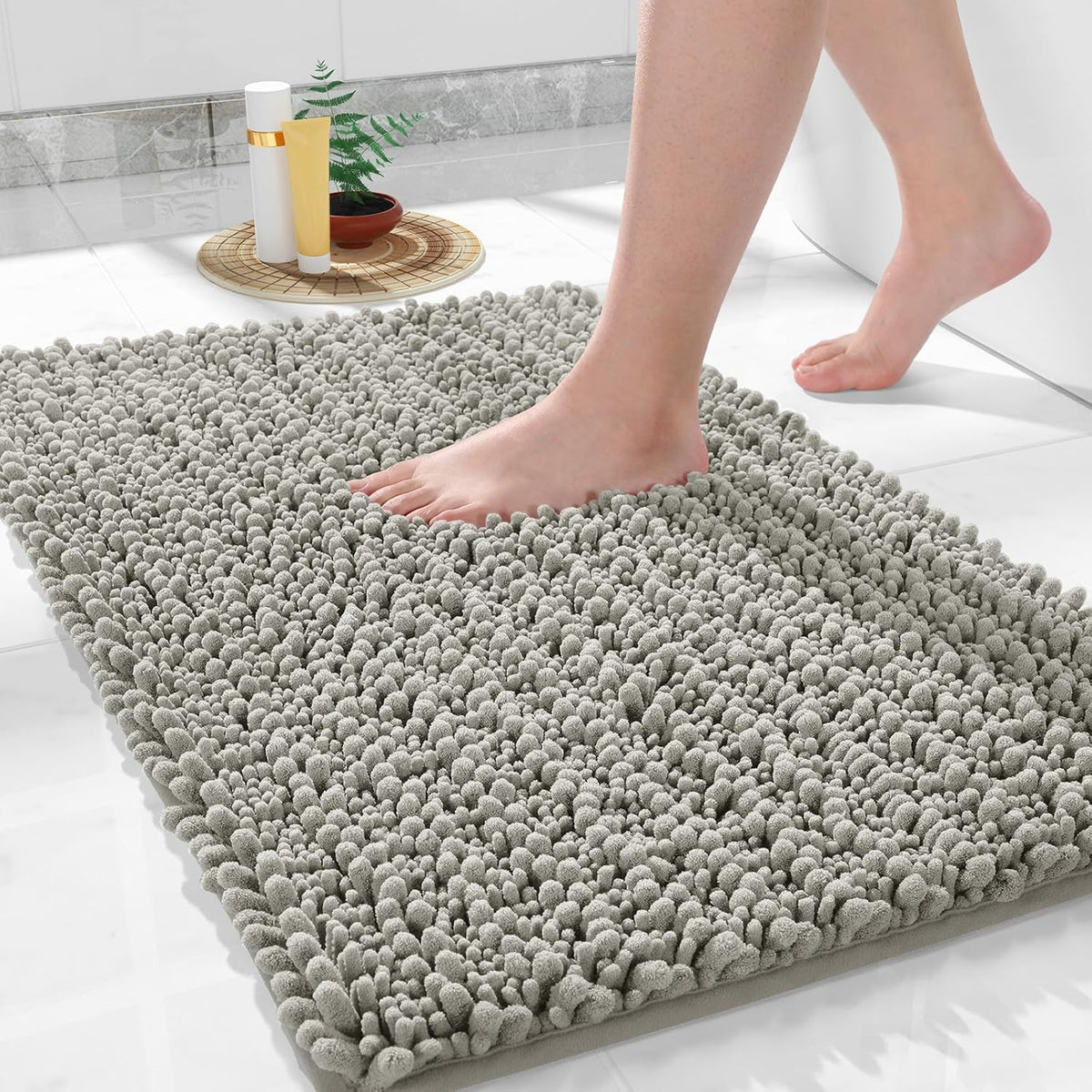 Yimobra Large Bathroom Rugs Non Slip Washable 36x24 Inch - Ultra Soft Absorbent Chenille Bath Mat, Quick Dry Shaggy Floor Carpet for Tub Shower, Sand Home Decor Accessories