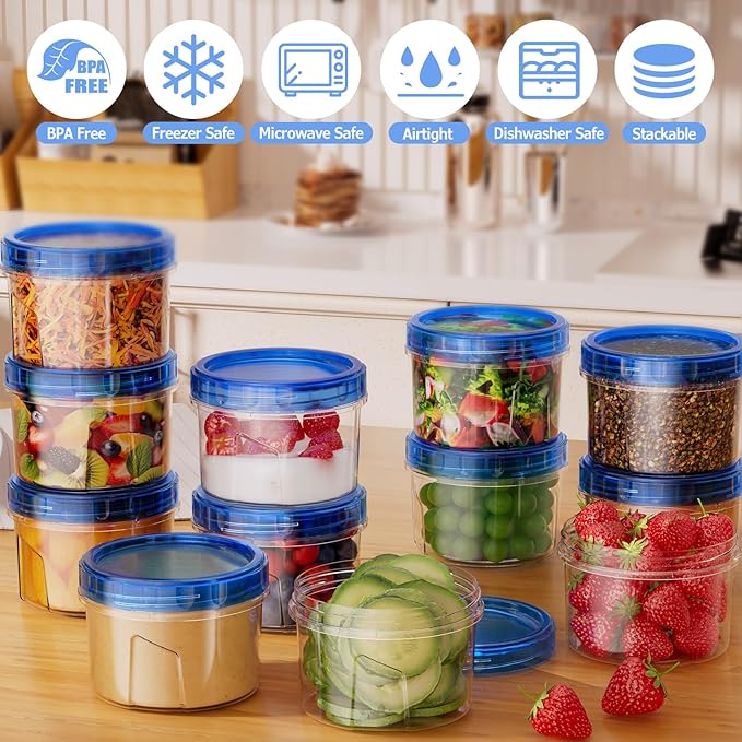 12 Pack-16 OZ Freezer Storage Containers, Small Plastic Containers with Twist Top Lids, BPA Free Food Storage Containers, Reusable Soup Container Microwave/Dishwasher Safe