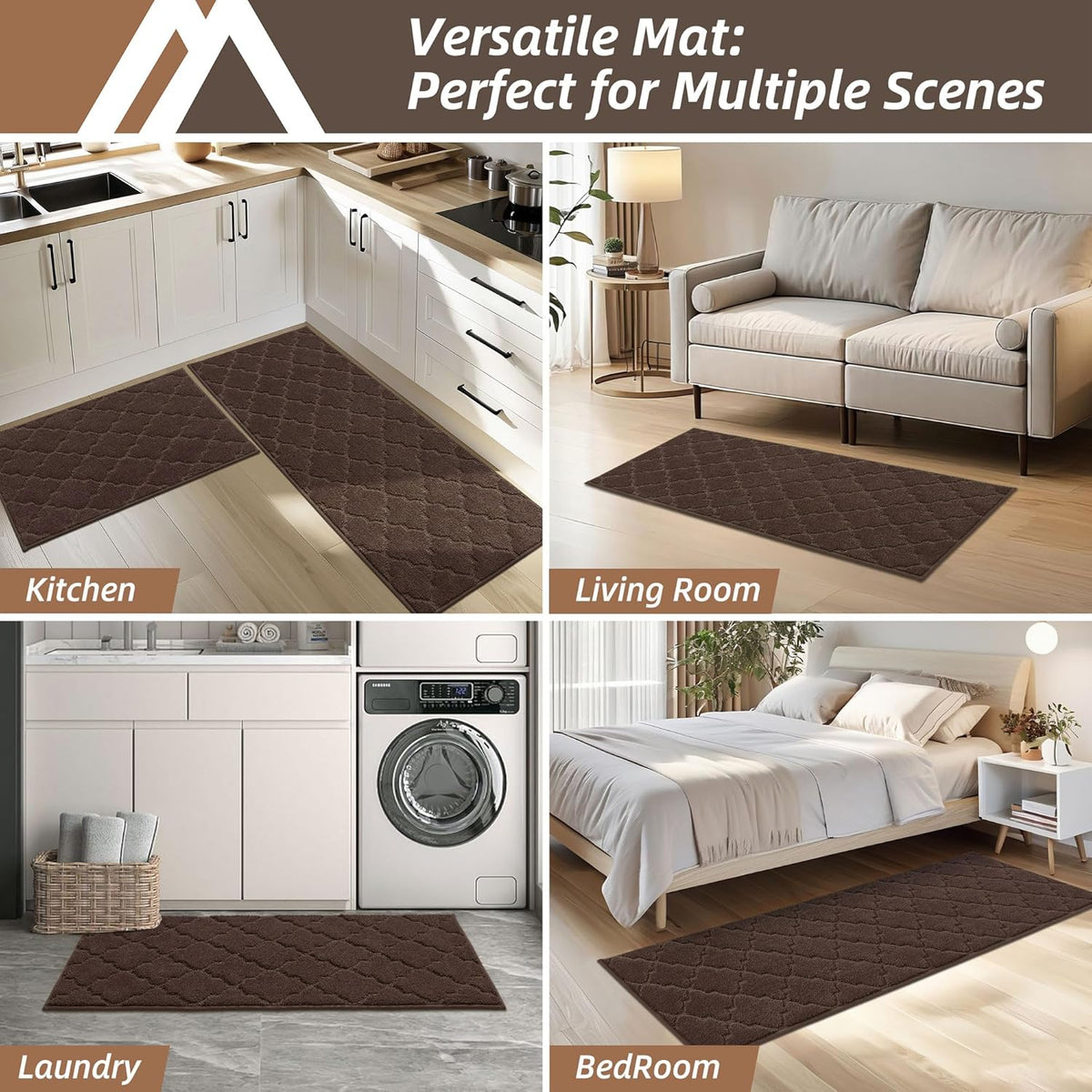 COSY HOMEER Soft Kitchen Floor Mats for in Front of Sink Super Absorbent Kitchen Rugs and Mats 20"x79" Non-Skid Kitchen Mat Standing Mat Washable,Polyester,Brown