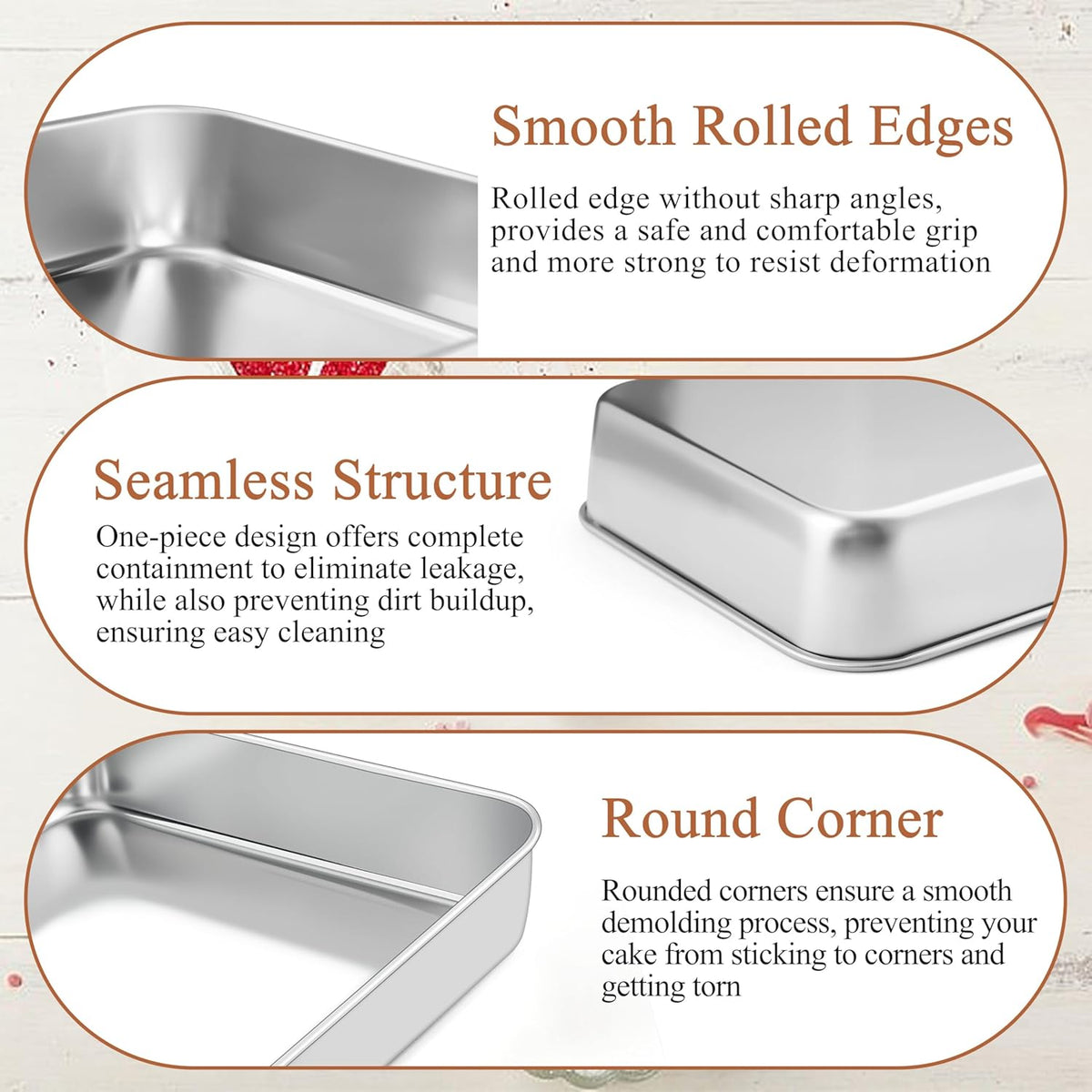 LIANYU 12⅓ x 9¾ x 2 Inch Baking Cake Pan, Rectangle Bakeware for Lasagna Brownies Casseroles, Stainless Steel Toaster Oven Pan, Dishwasher & Oven Safe