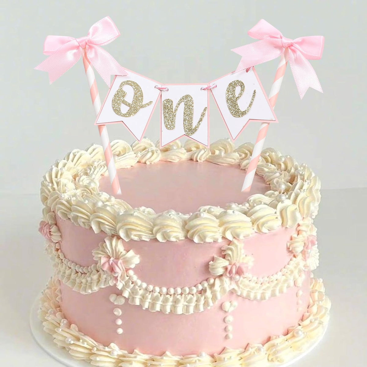 Pink Bow Ribbon Cake Topper - Bow Birthday Cake Topper,Coquette Themed Party Supplies,She's Tying The Knot,Bow 1st Birthday Cake Smash