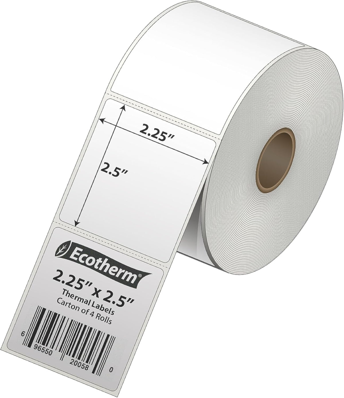 2.25" x 2.5" Thermal Labels | 4 Rolls | 2400 Labels | fits Zebra, Munbyn, Rollo, Godex, Arkscan, iDPRT, Offnova Thermal Label Printers and More | Blank White Adhesive Stickers by Ecotherm