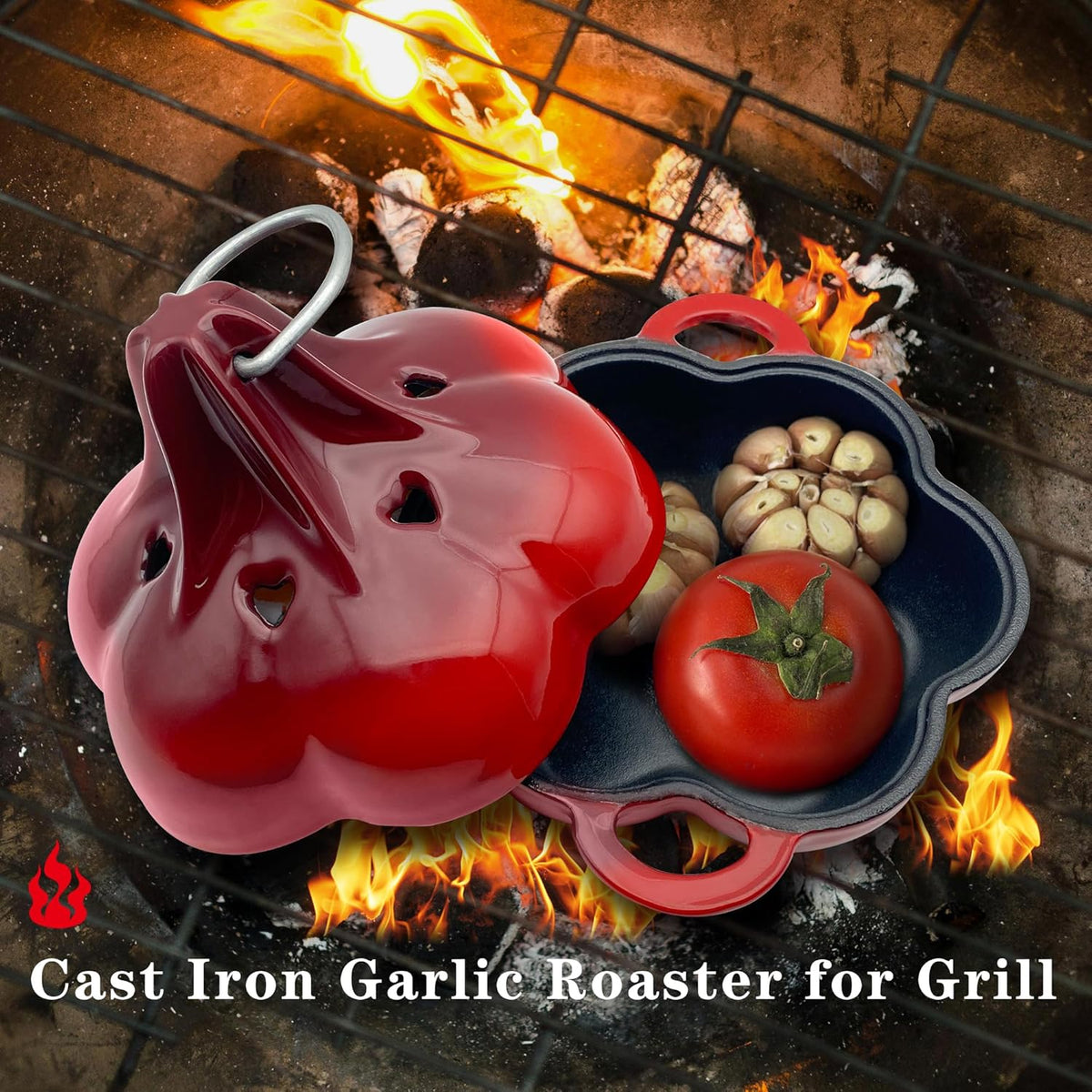 Enameled Cast Iron Smoker Roaster & Garlic Roaster Baker, Multi-Functional Box for Gas/Pellet/Charcoal Grills, Oven & Wood Stove, Enameled Dutch Oven Style Cookware, Enamelled Cooking Pot