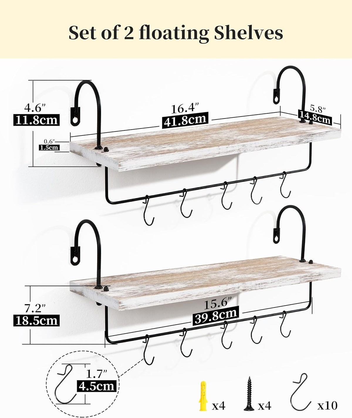 Coffee Mug Holder, Coffee Bar Shelf with Hooks Wall Mount Cup Organizer Mug Racks Pods Storage Hanger Farmhouse Kitchen Decor, White